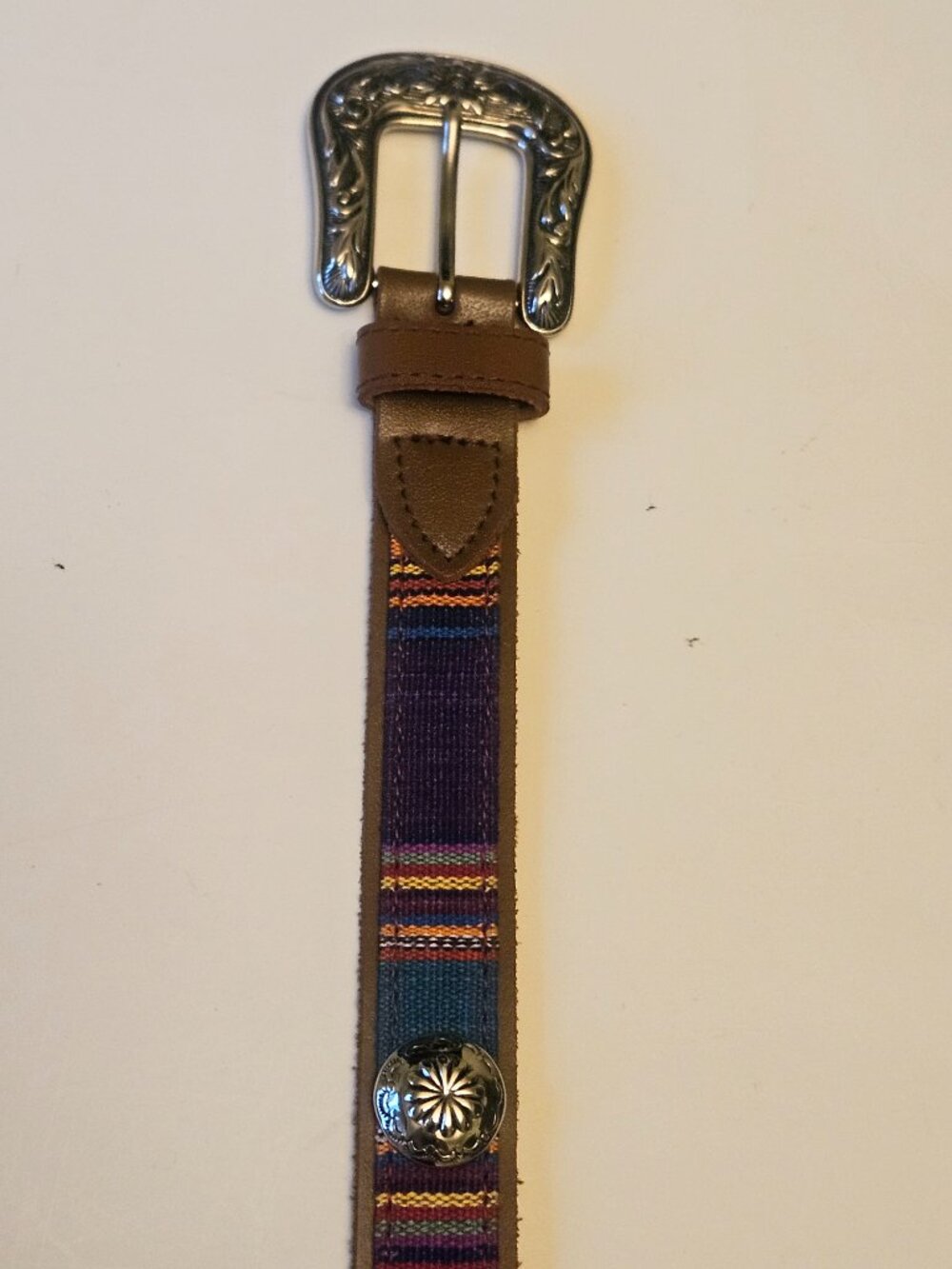 Vtg.Donna Katz Southwestern Leather & Woven Fabric Concho Belt Size M 34" - Picture 5 of 8